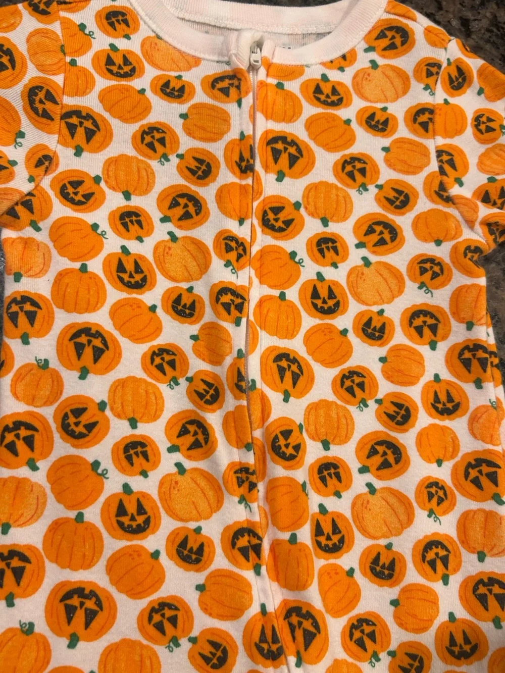 Old Navy Baby Orange Pumpkin Print Footed One-Piece 6-9 Months